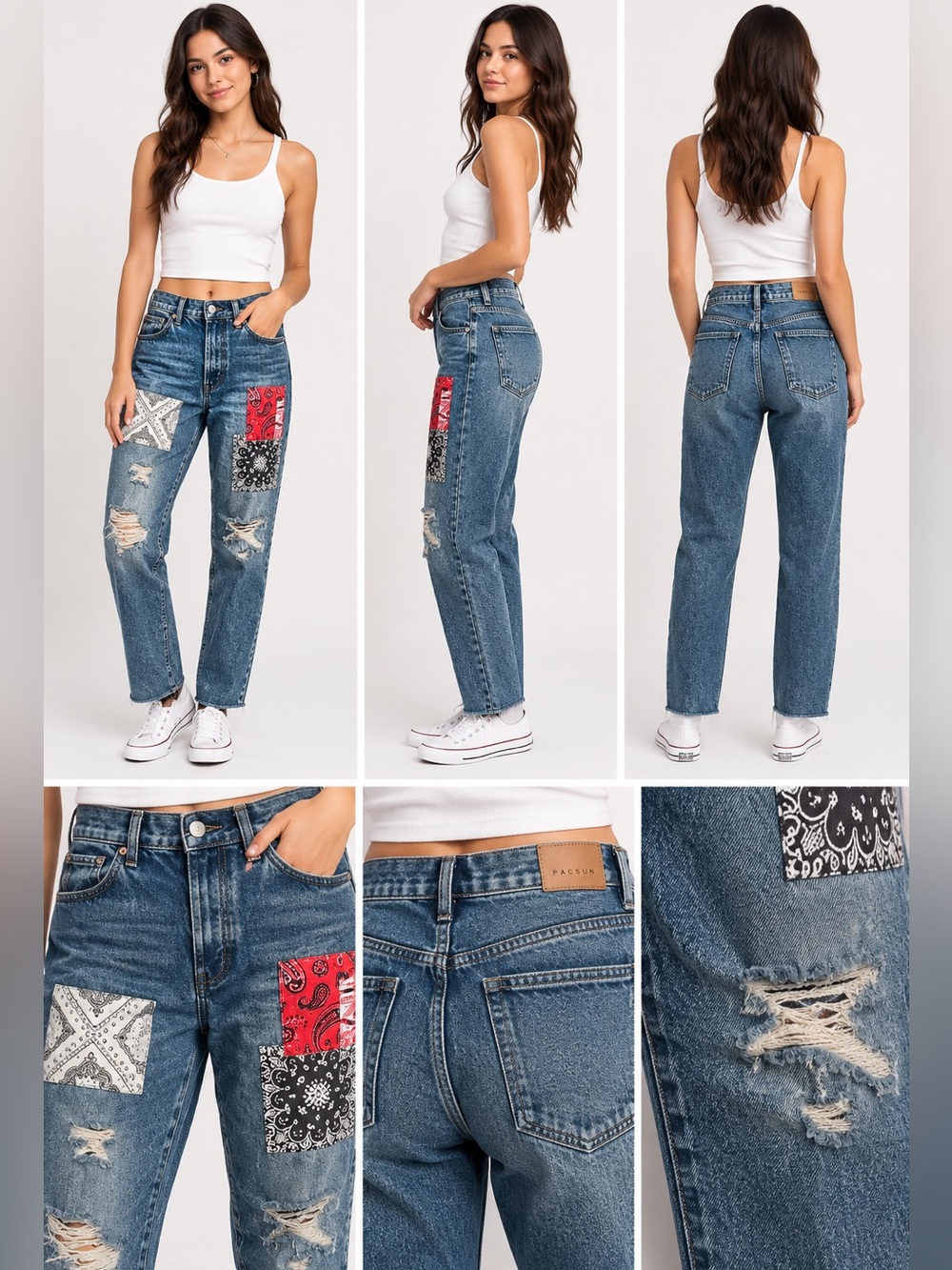 PacSun Vintage Loose Distressed Patchwork Jeans